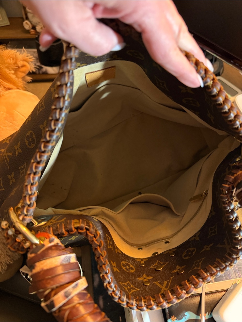 Louis Vuitton Brown Monogram Studded Fringe Hobo - Picture 6 of 8